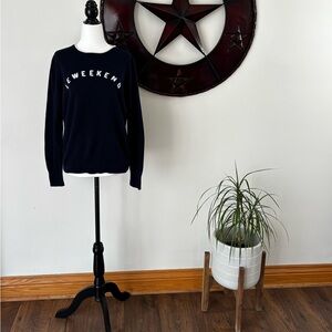 J. Crew Cotton Preppy LeWeekend Navy Crewneck Sweater Women's Pullover Sz Small